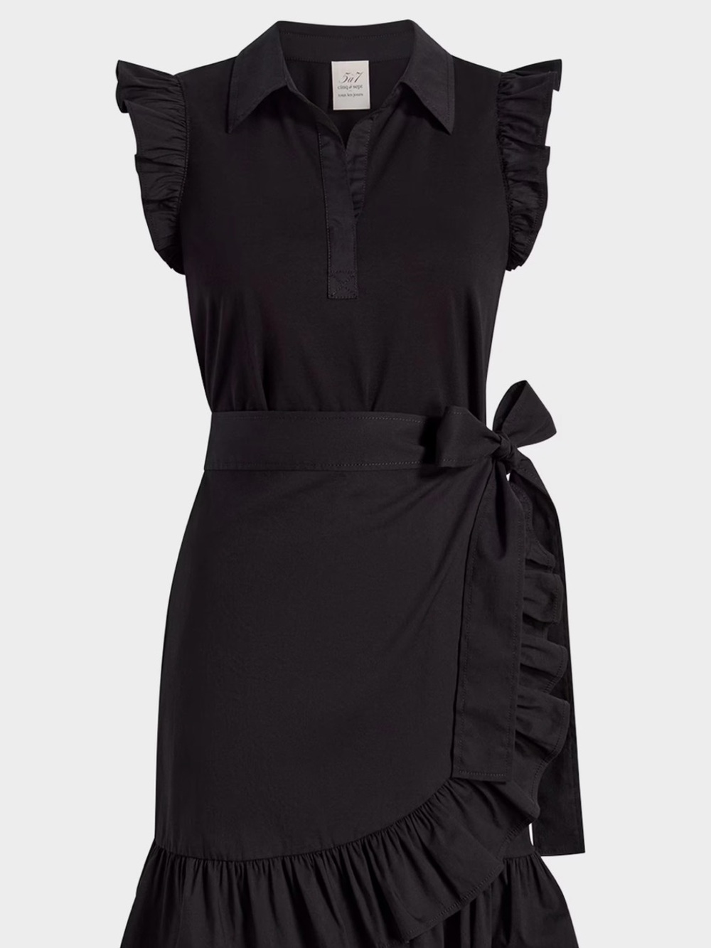cinq a sept Black Ruffle-Trim Tie-Waist Midi Dress
